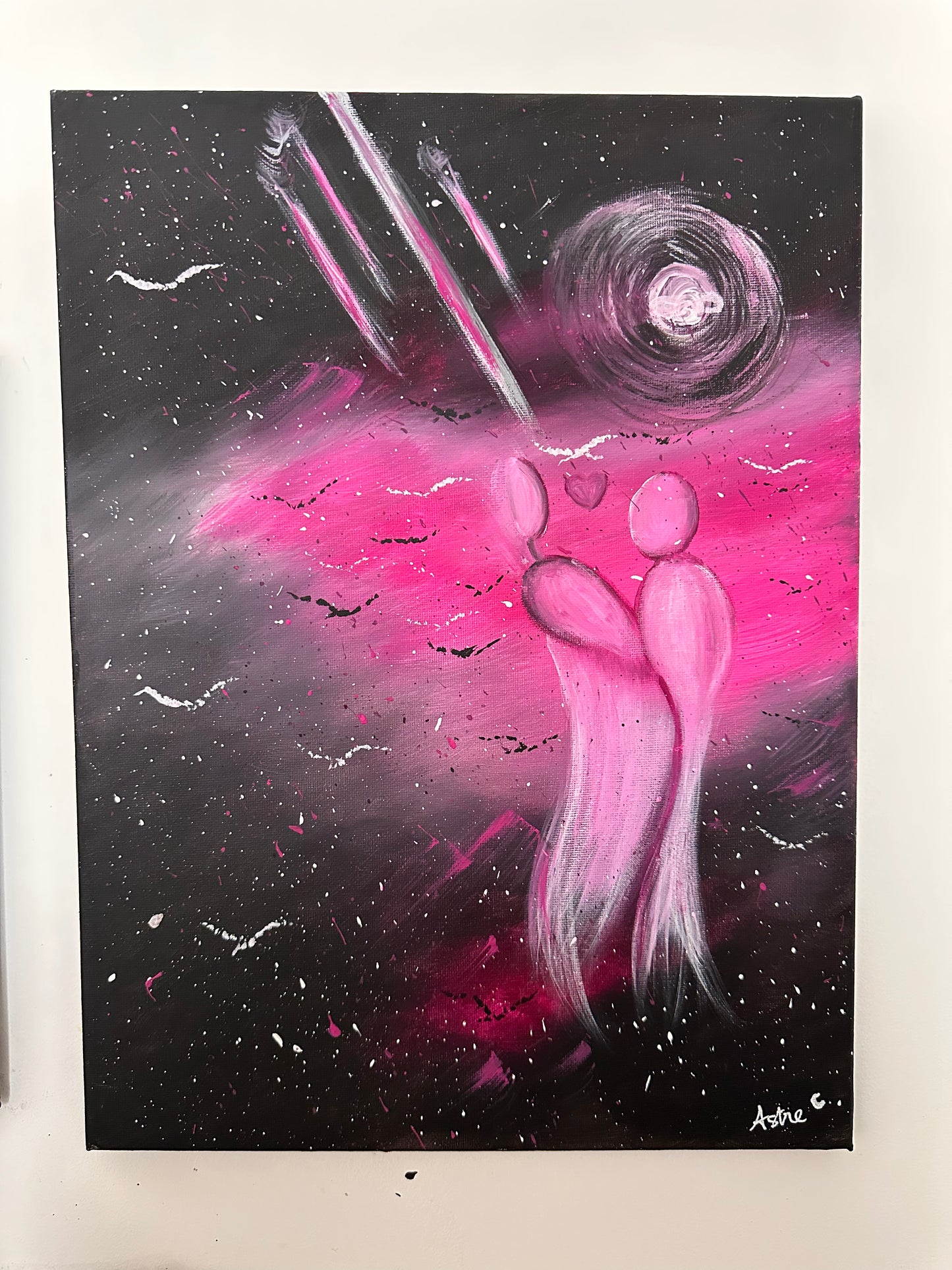 "Dans l'étreinte du cosmos", acrylique sur toile (30x40cm)