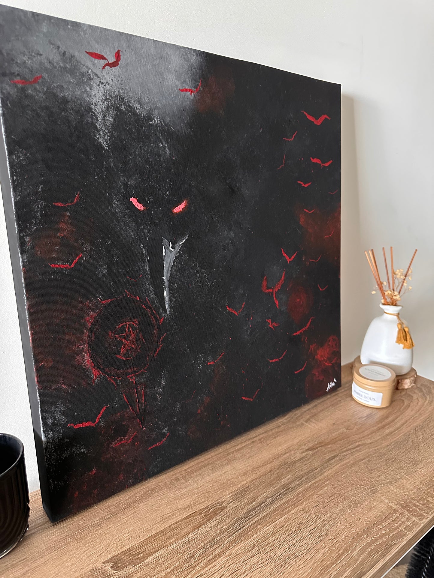 "Pactum Infernum", acrylique sur toile et son parchemin (50x50cm)