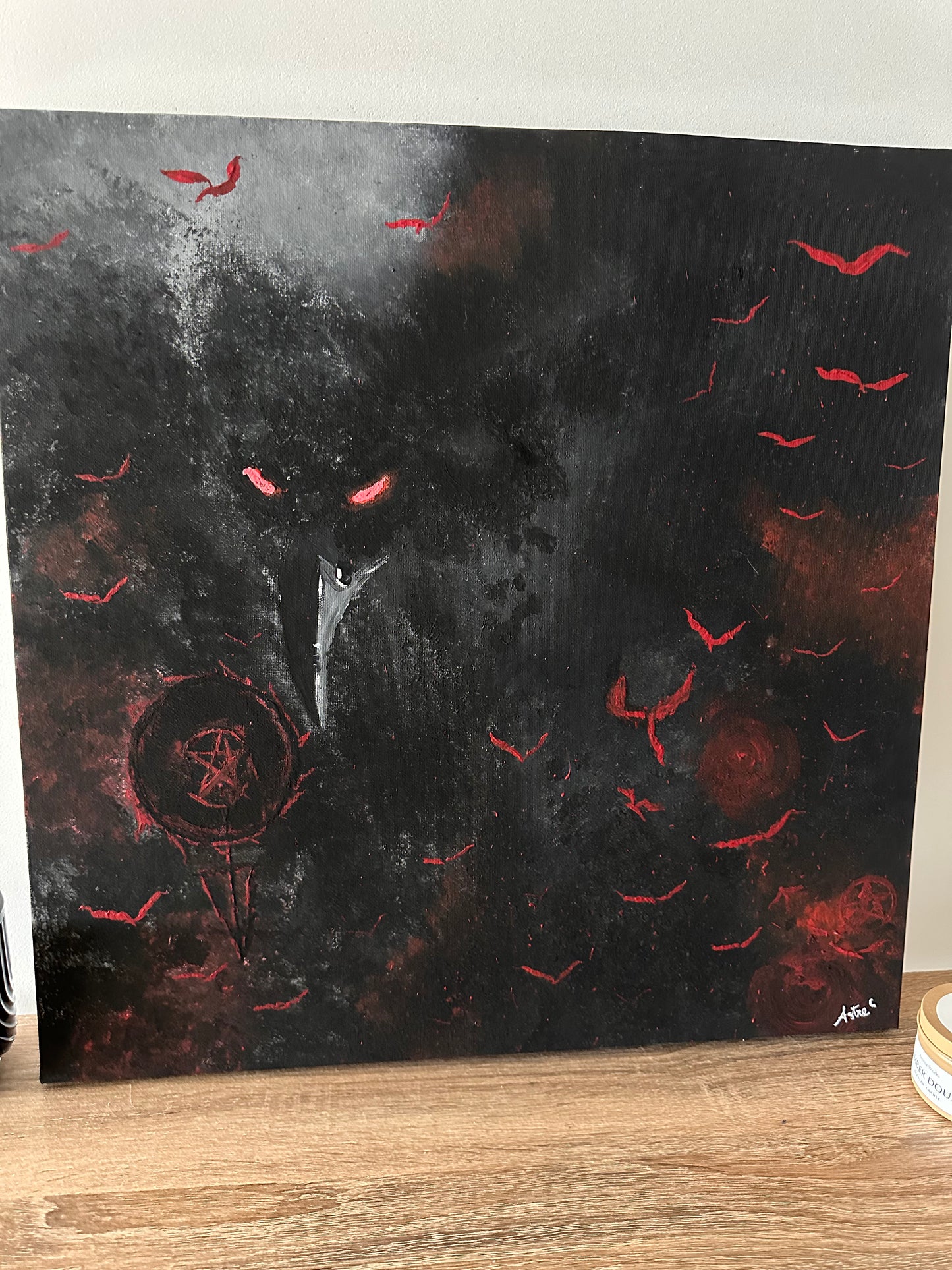 "Pactum Infernum", acrylique sur toile et son parchemin (50x50cm)