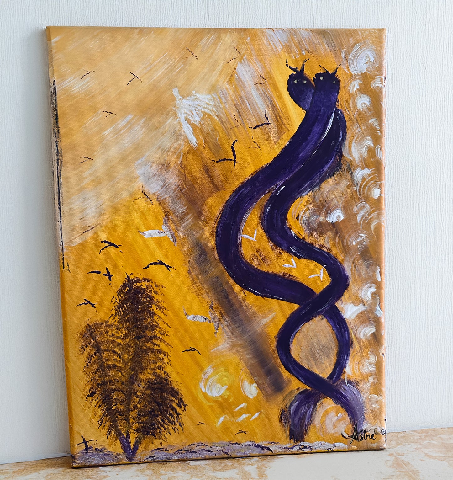 "L'étreinte des serpents", acrylique sur toile (30x40cm)