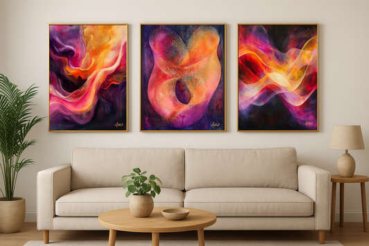 "Noces cosmiques", illustrations digitales, triptyque (50x70cm)
